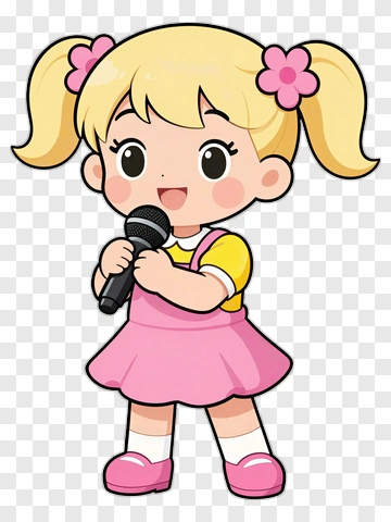Cartoon Girl Singing With Microphone PNG