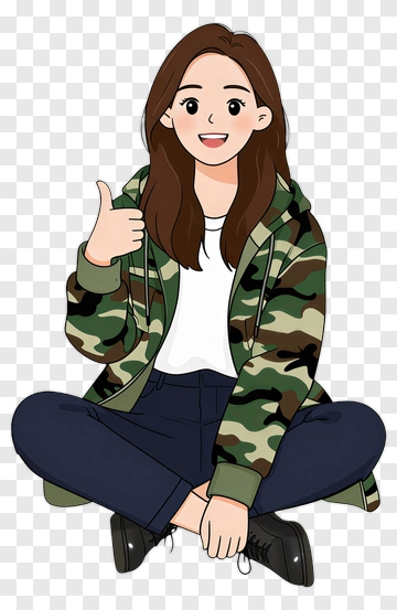 Cartoon Girl Sitting With Thumbs Up PNG
