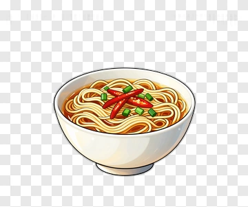 Bowl Of Noodles With Red Peppers And Green Onions PNG