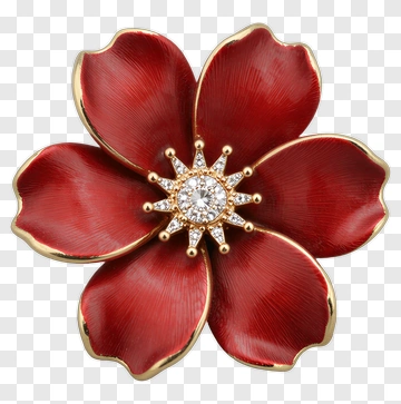 Red Flower Brooch With Diamond Center PNG