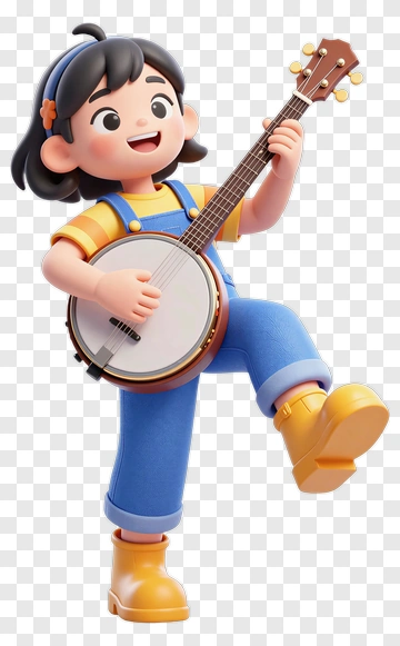 3D Girl Playing A Banjo PNG