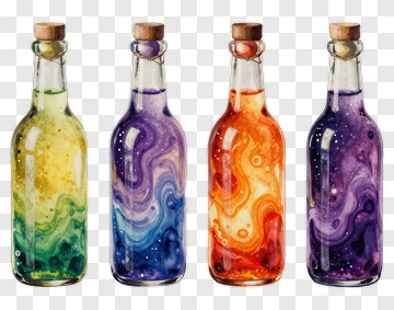 Colorful Bottles Of Swirling Liquid PNG