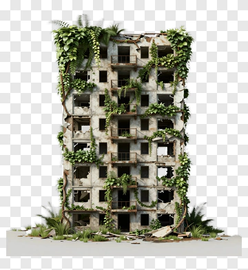 Abandoned Building Covered In Greenery PNG