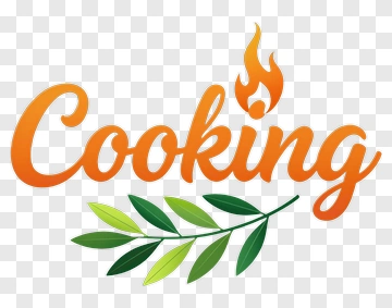 Cooking Text With Flame And Leaf Design PNG