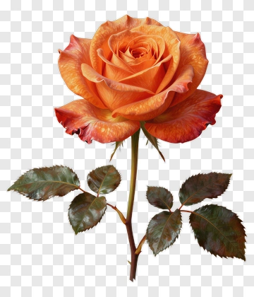 Orange Rose With Green Leaves PNG