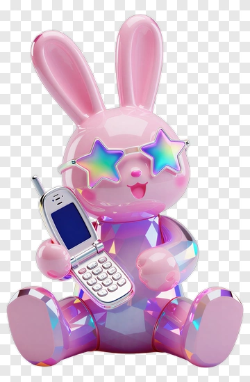 Cartoon Bunny Holding A Cell Phone PNG