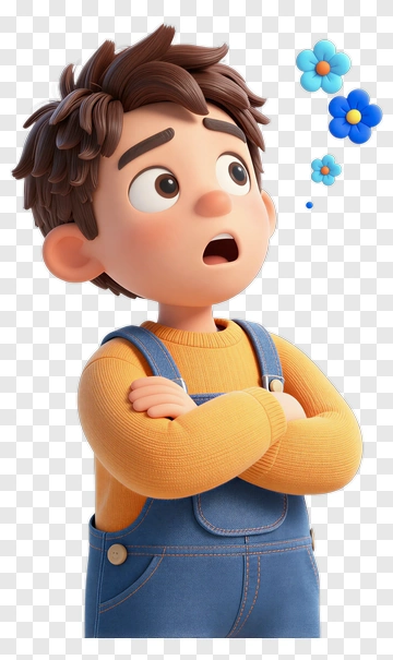 Cartoon Boy Thinking With Flowers PNG