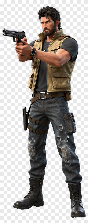 3D Character Holding A Gun PNG