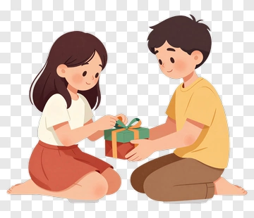 Happy Children Exchanging A Gift PNG