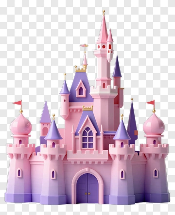3D Pink Castle With Towers And Flags PNG
