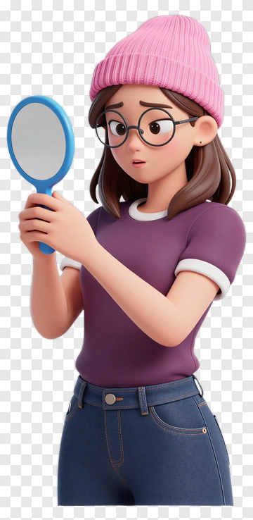 3D Girl Looking In A Mirror PNG