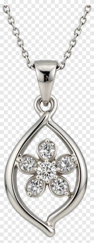 Silver Flower Pendant Necklace PNG
