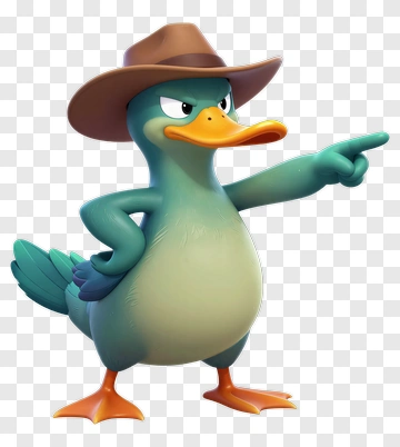 Cartoon Duck Wearing A Cowboy Hat PNG