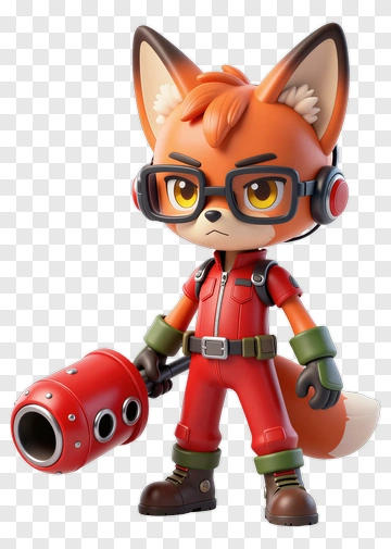 3D Fox Character Holding A Tool PNG