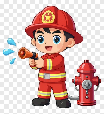 Cartoon Firefighter Holding A Hose PNG