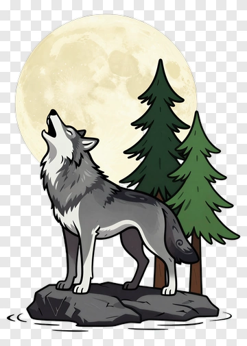 Cartoon Wolf Howling At The Moon PNG
