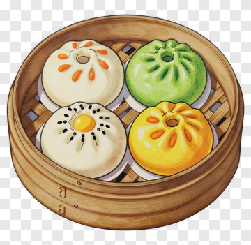 Colorful Dim Sum In Bamboo Steamer PNG