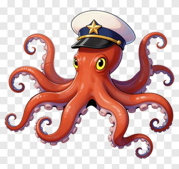 Cartoon Octopus Wearing A Captain's Hat PNG