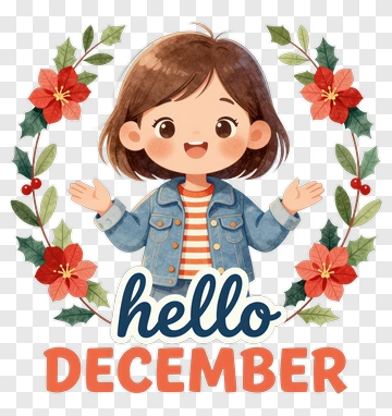 Cartoon Girl Saying Hello December PNG
