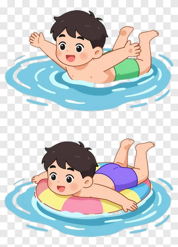 Cartoon Boy Swimming In Water PNG