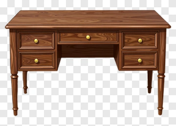 Wooden Desk With Drawers PNG