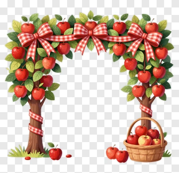 Apple Tree Arch With Basket Of Apples PNG