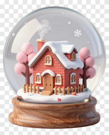 Snow Globe With A Cozy House And Pink Trees PNG