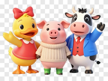 Cartoon Duck, Pig, And Cow Group PNG