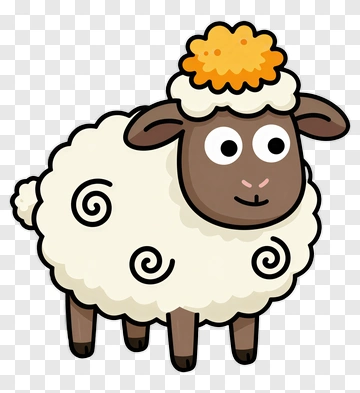 Cartoon Sheep With Orange Flower PNG
