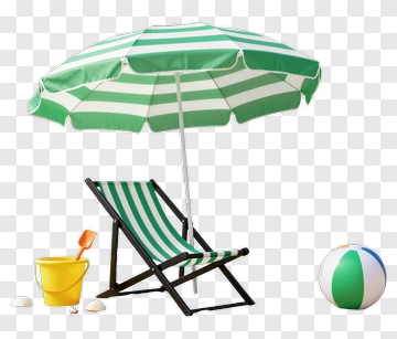 Beach Umbrella With Chair And Ball PNG