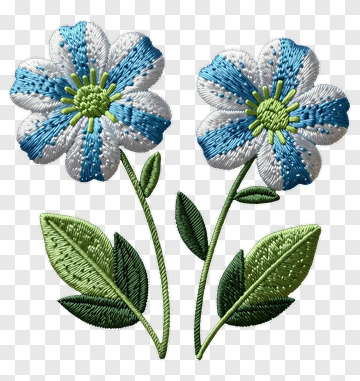 Embroidered Blue And White Flowers PNG
