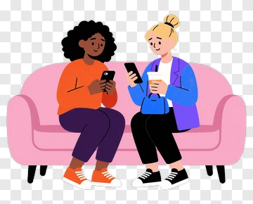 Friends Sitting On A Couch Using Phones PNG