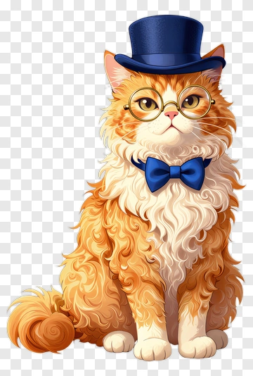 Cartoon Cat Wearing A Top Hat And Bow Tie PNG