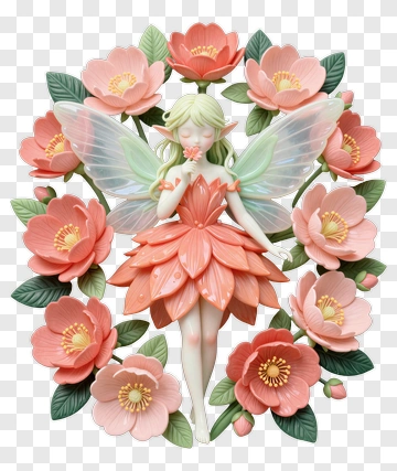 Fairy Surrounded By Pink Flowers PNG