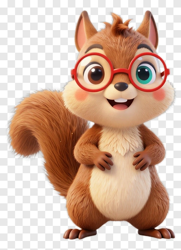 Cartoon Squirrel Wearing Glasses PNG
