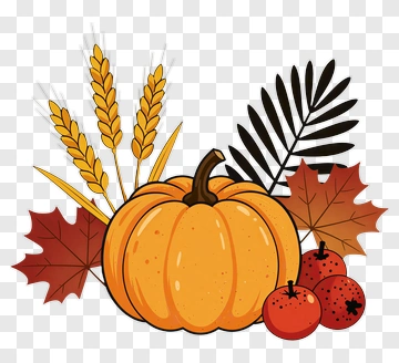 Autumn Pumpkin With Leaves And Wheat PNG
