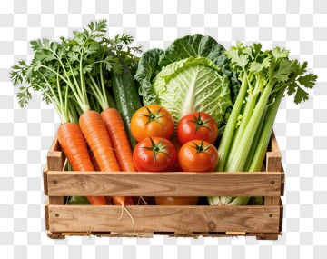 Fresh Vegetables In A Wooden Crate PNG