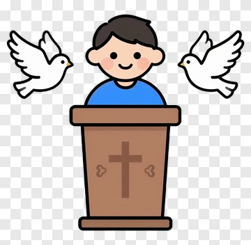 Cartoon Boy At A Podium With Doves PNG