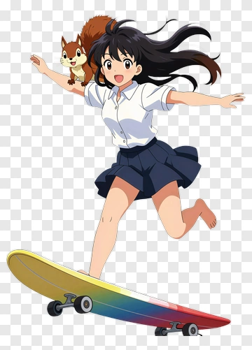 Girl Skateboarding With A Squirrel PNG
