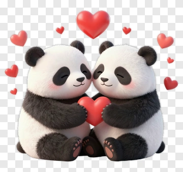 Cute Pandas Holding A Heart Together PNG