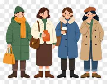 Cartoon Group Of People Wearing Winter Coats PNG