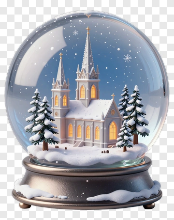 Snow Globe With A Church And Pine Trees PNG