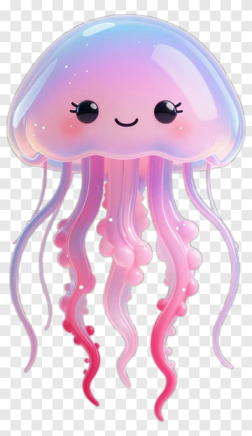 Cute Cartoon Jellyfish With Pink Tentacles PNG