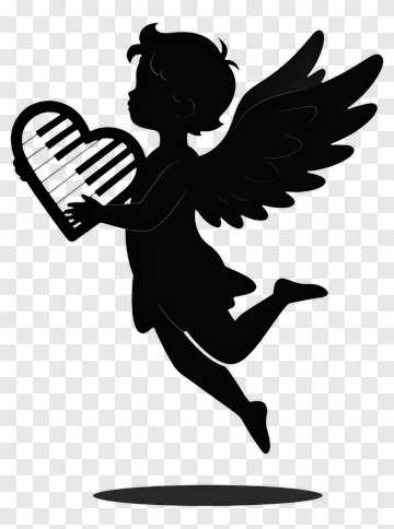 Silhouette Cupid Holding A Heart-Shaped Piano PNG
