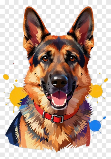 3D German Shepherd Dog With Colorful Splashes PNG