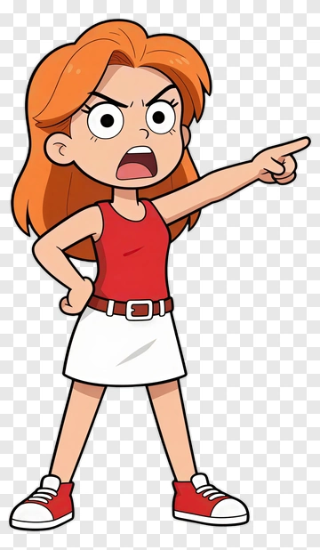 Cartoon Girl Pointing And Yelling PNG