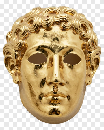 Gold Decorative Mask With Curly Hair PNG