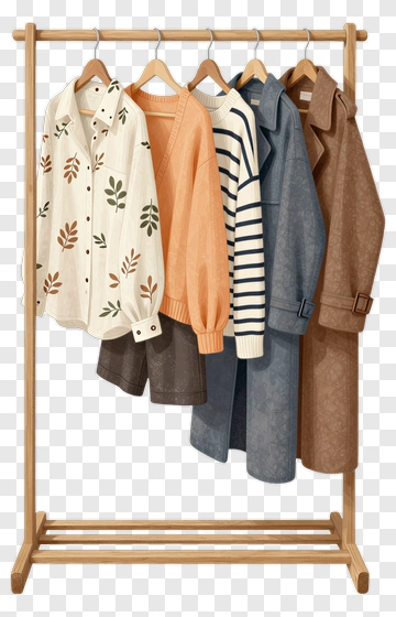 Clothing Rack With Various Outfits PNG