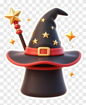 Cartoon Wizard Hat With Magic Wand PNG