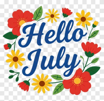 Hello July Floral Decoration PNG